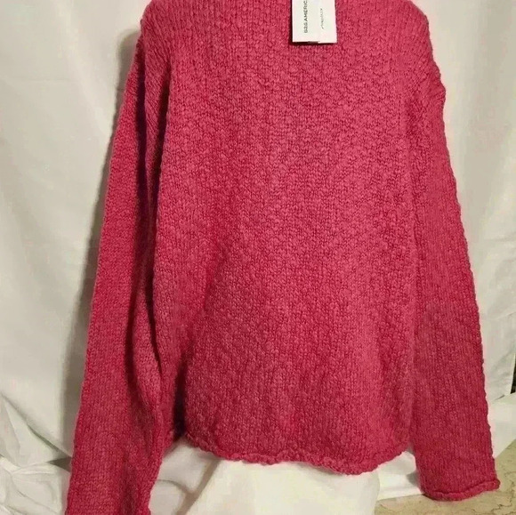 525 America Womens Crew Neck Hot Magenta Sweater Rolled Hem NWT Size XL - Picture 4 of 7